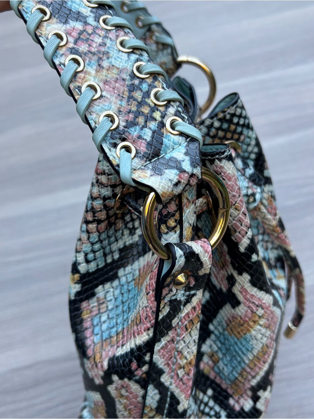 Aldo Multicolor Python Snake-Print Drawstring Bucket Bag - Picture 4 of 6